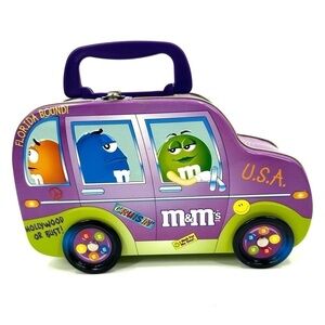 Vintage M&M's Van Car Tin Lunch Box 2002 Road Trip Travel Las Vegas Florida LA